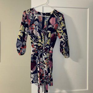 YUMI KIM Tropical Fiesta Floral Romper Navy Blue Abstract Floral Print S